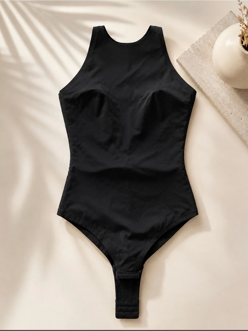 Sleek Black High-Neck shape wear Bodysuit with Snap Hem